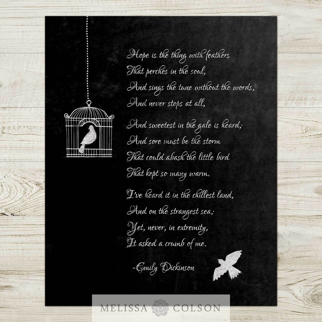 Hope is the Thing with Feathers Typography Art Print - Melissa Colson