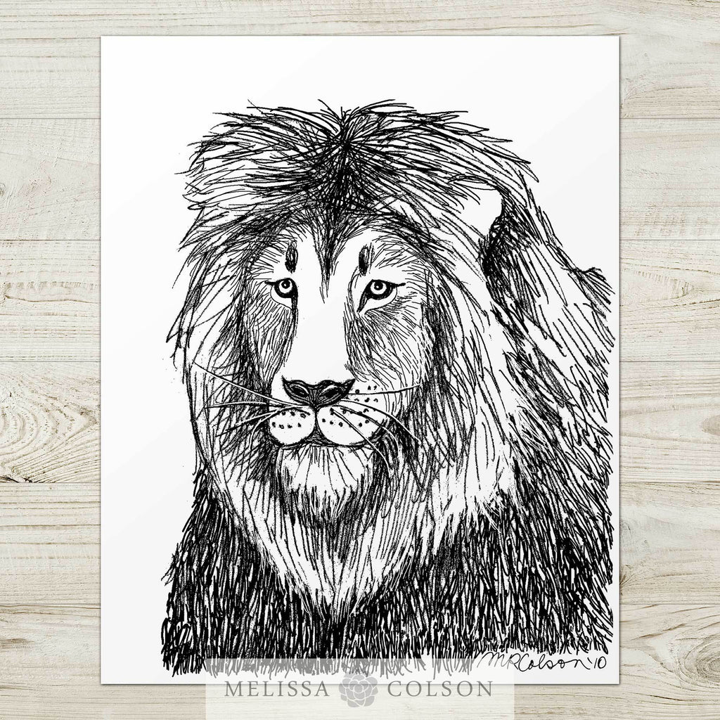 Lion (Part 1 of 3) Pen and Ink Art Print - Melissa Colson