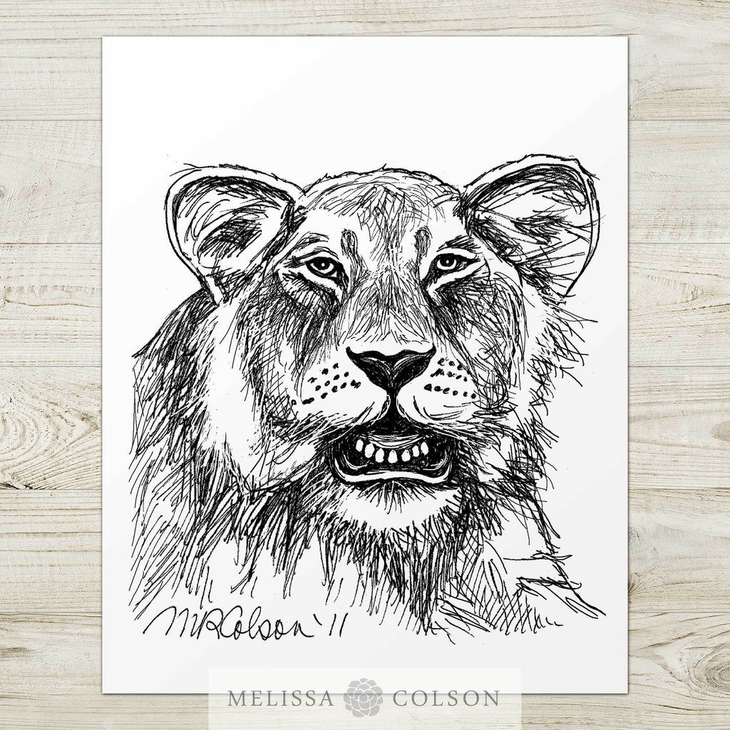 Lion (Part 2 of 3) Pen and Ink Art Print - Melissa Colson