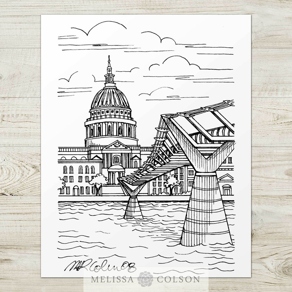 Millennium Bridge Pen and Ink Art Print - Melissa Colson