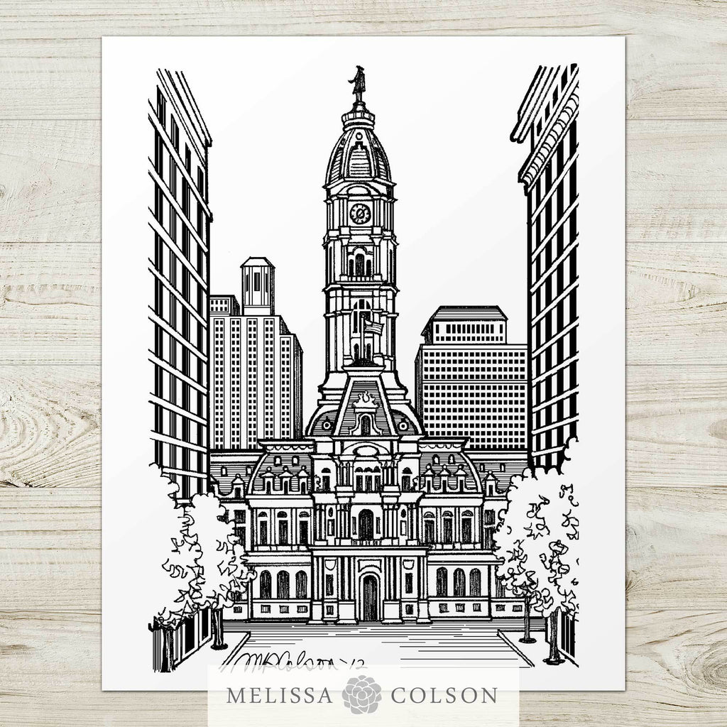 Philadelphia City Hall Pen and Ink Art Print - Melissa Colson