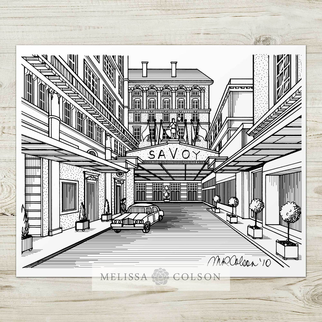 Savoy Hotel Pen and Ink Art Print - Melissa Colson