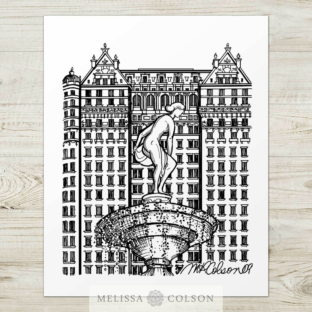The Plaza Hotel Pen and Ink Art Print - Melissa Colson