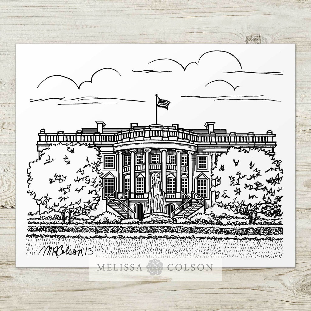 The White House Pen and Ink Art Print - Melissa Colson
