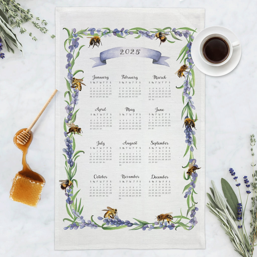 Bees and Lavender Tea Towel Calendar - Melissa Colson