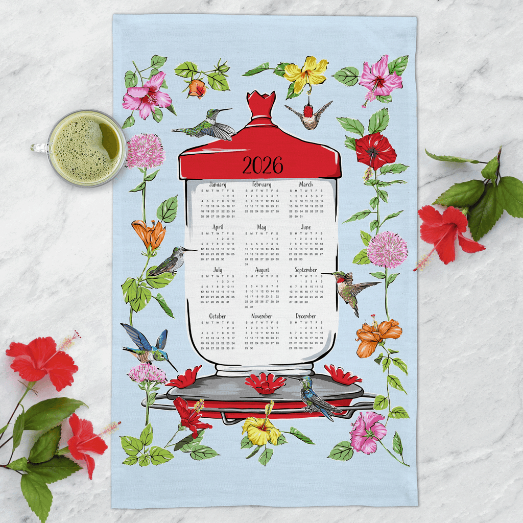 Hummingbirds and Hibiscuses Tea Towel Calendar - Melissa Colson