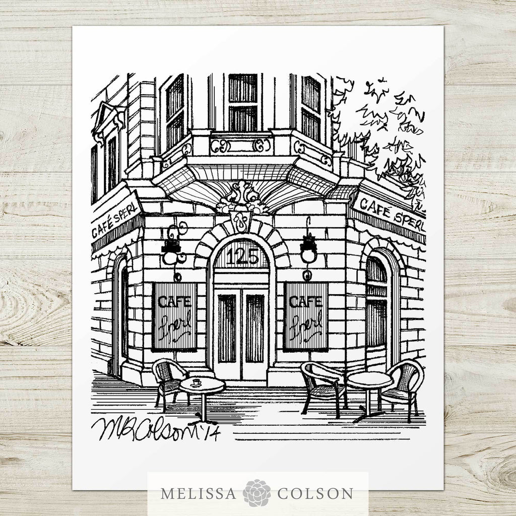 Cafe Sperl Pen and Ink Art Print - Melissa Colson