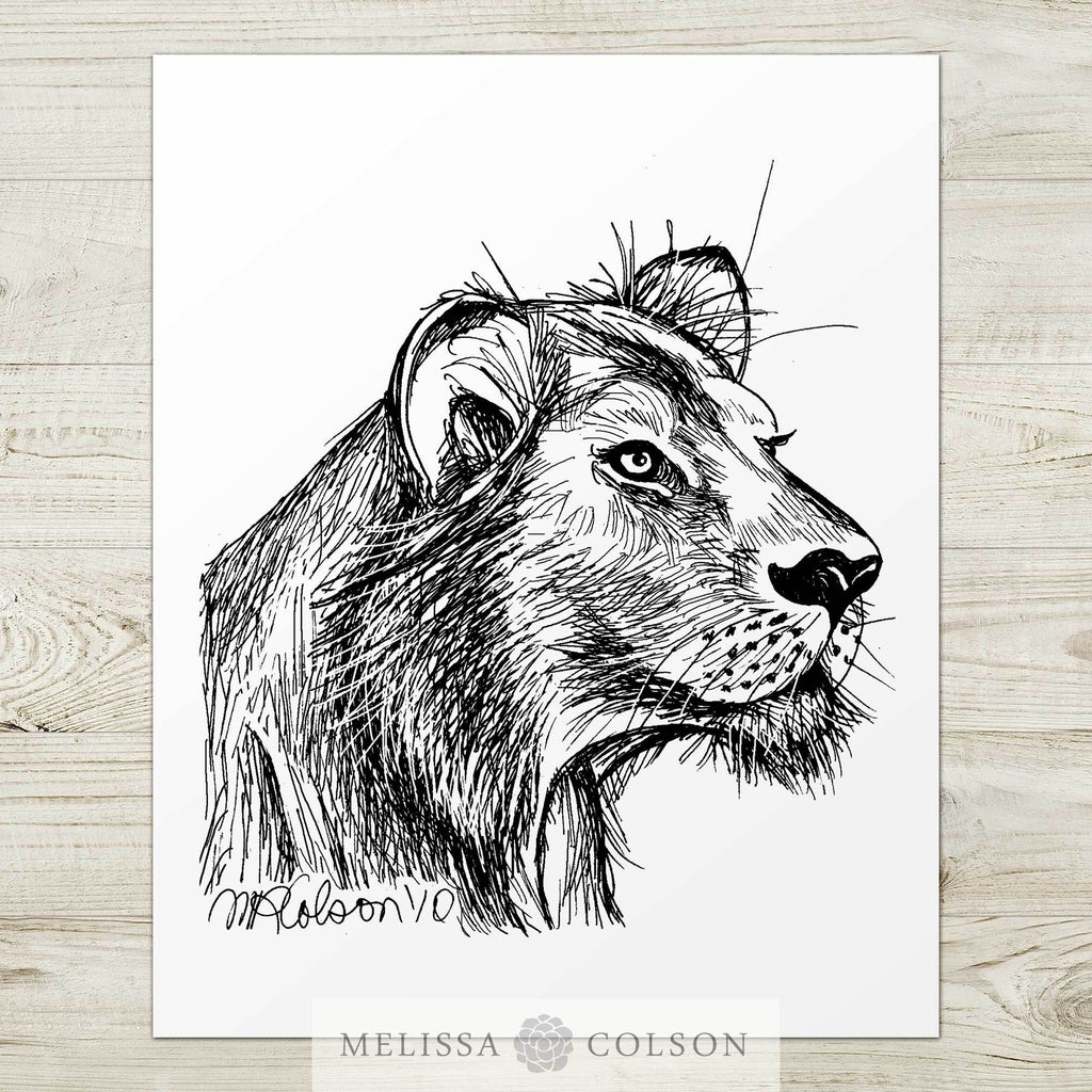 Lion (Part 3 of 3) Pen and Ink Art Print - Melissa Colson