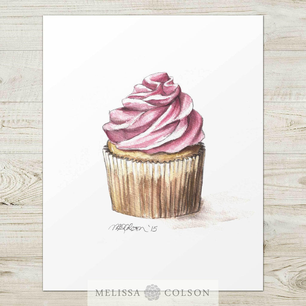Cupcake D Watercolor Art Print - Melissa Colson