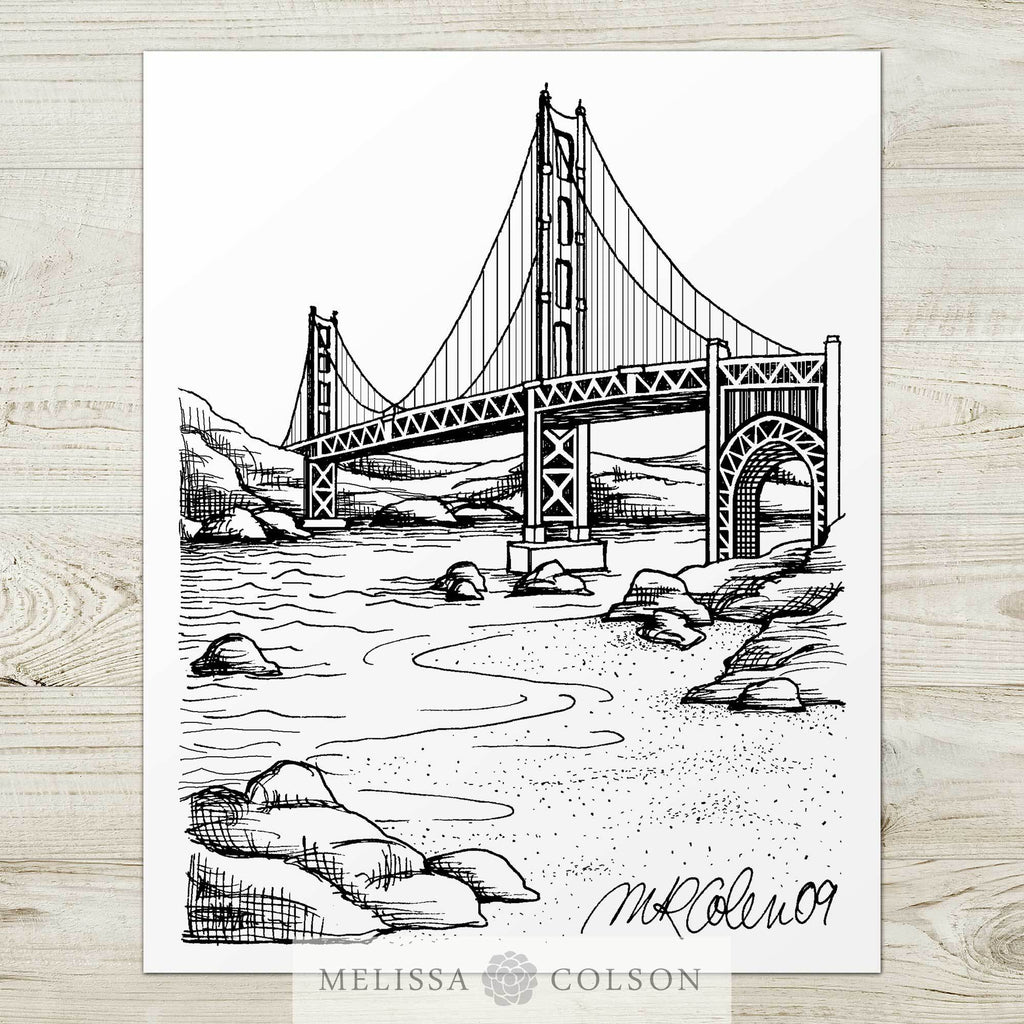 Golden Gate Bridge Pen and Ink Art Print - Melissa Colson