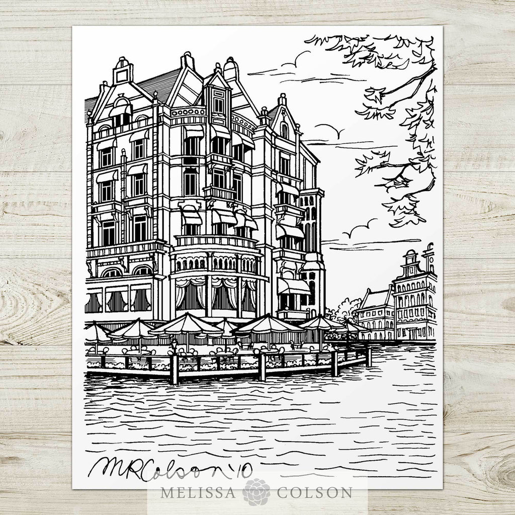 Hotel de L'Europe Pen and Ink Art Print - Melissa Colson