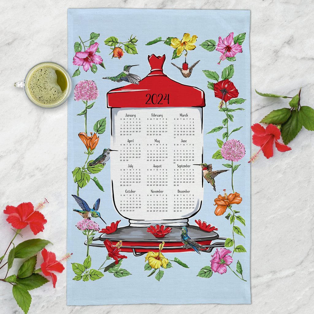Hummingbirds and Hibiscuses Tea Towel Calendar - Melissa Colson