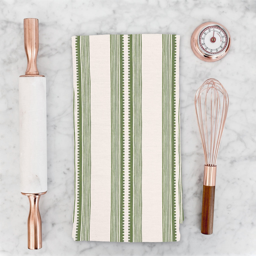 Sophisticated Stripe Tea Towel in Green / Blush - Melissa Colson