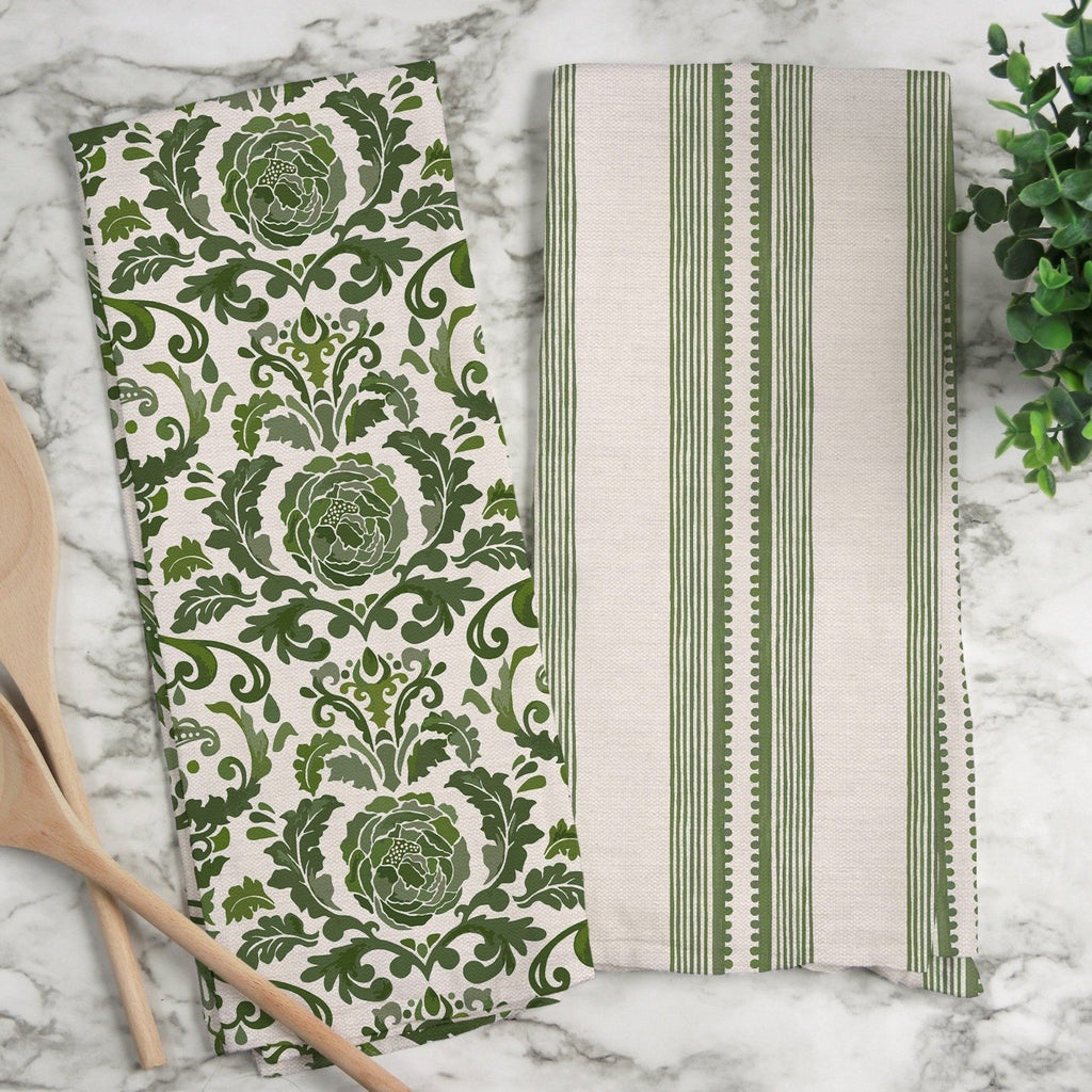 Sophisticated Stripe Tea Towel in Green / Blush - Melissa Colson