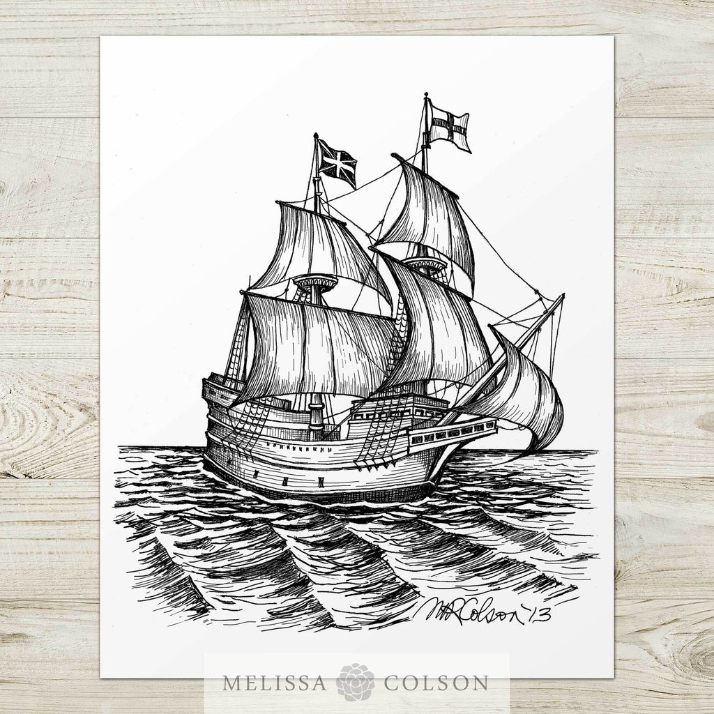 The Mayflower Pen and Ink Art Print - Melissa Colson