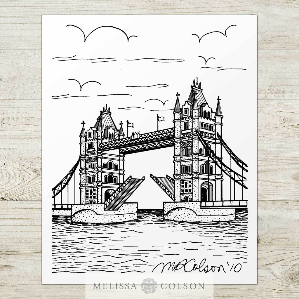 Tower Bridge Pen and Ink Art Print - Melissa Colson