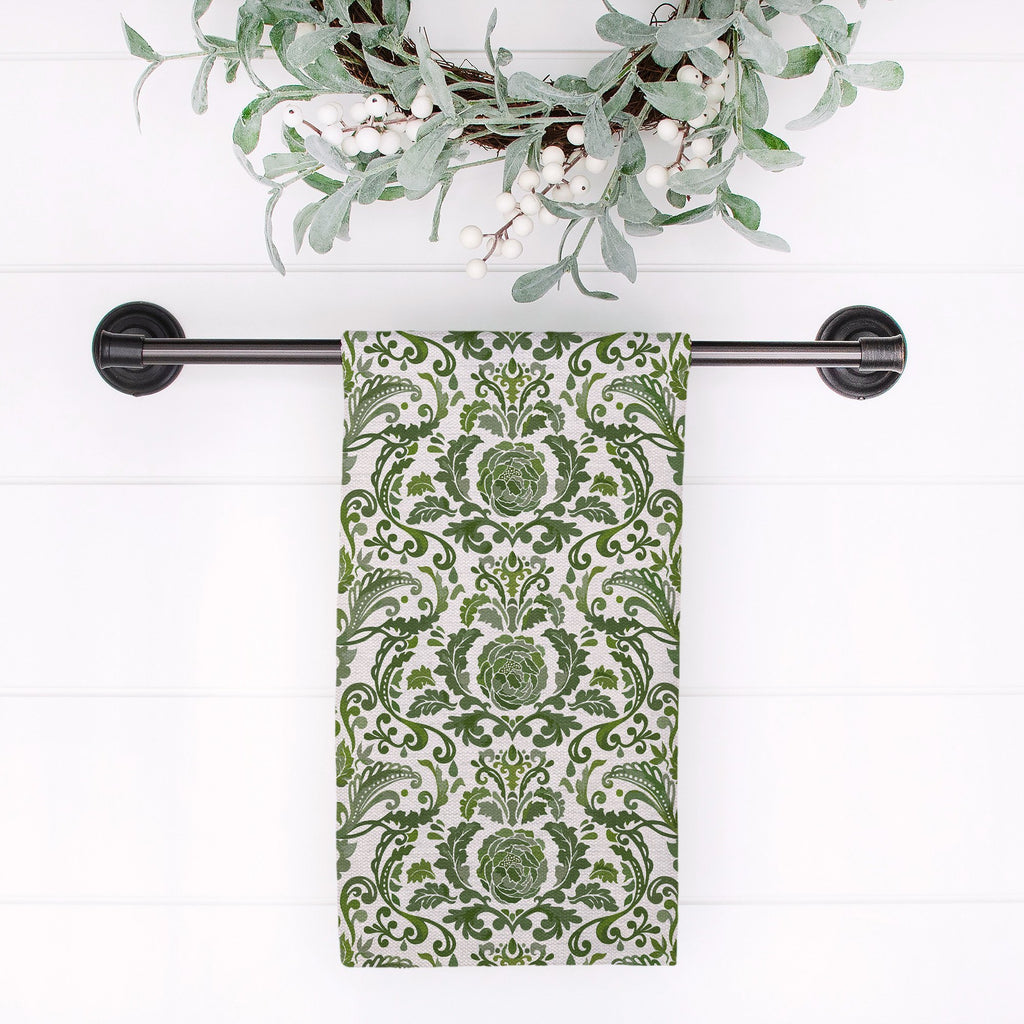 Victoria Damask Tea Towel in Green / Blush - Melissa Colson