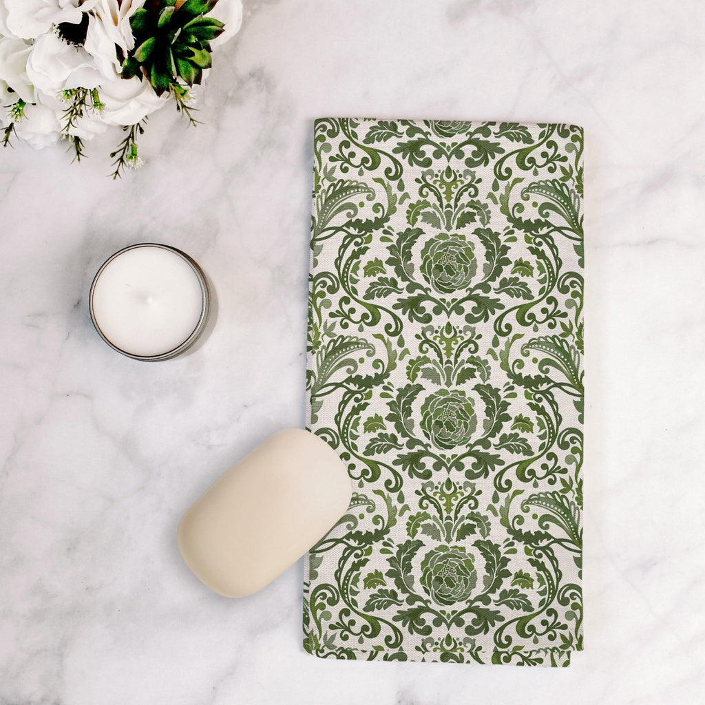 Victoria Damask Tea Towel in Green / Blush - Melissa Colson