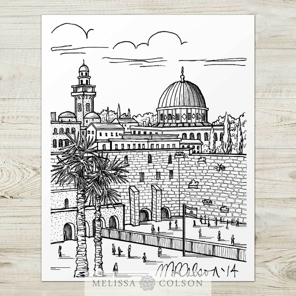 Western Wall Pen and Ink Art Print - Melissa Colson