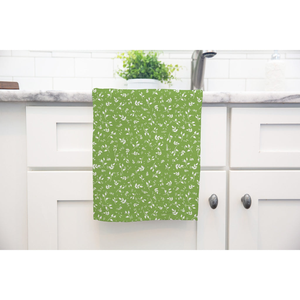 Woodland Leaves Tea Towel in Dark Green - Melissa Colson