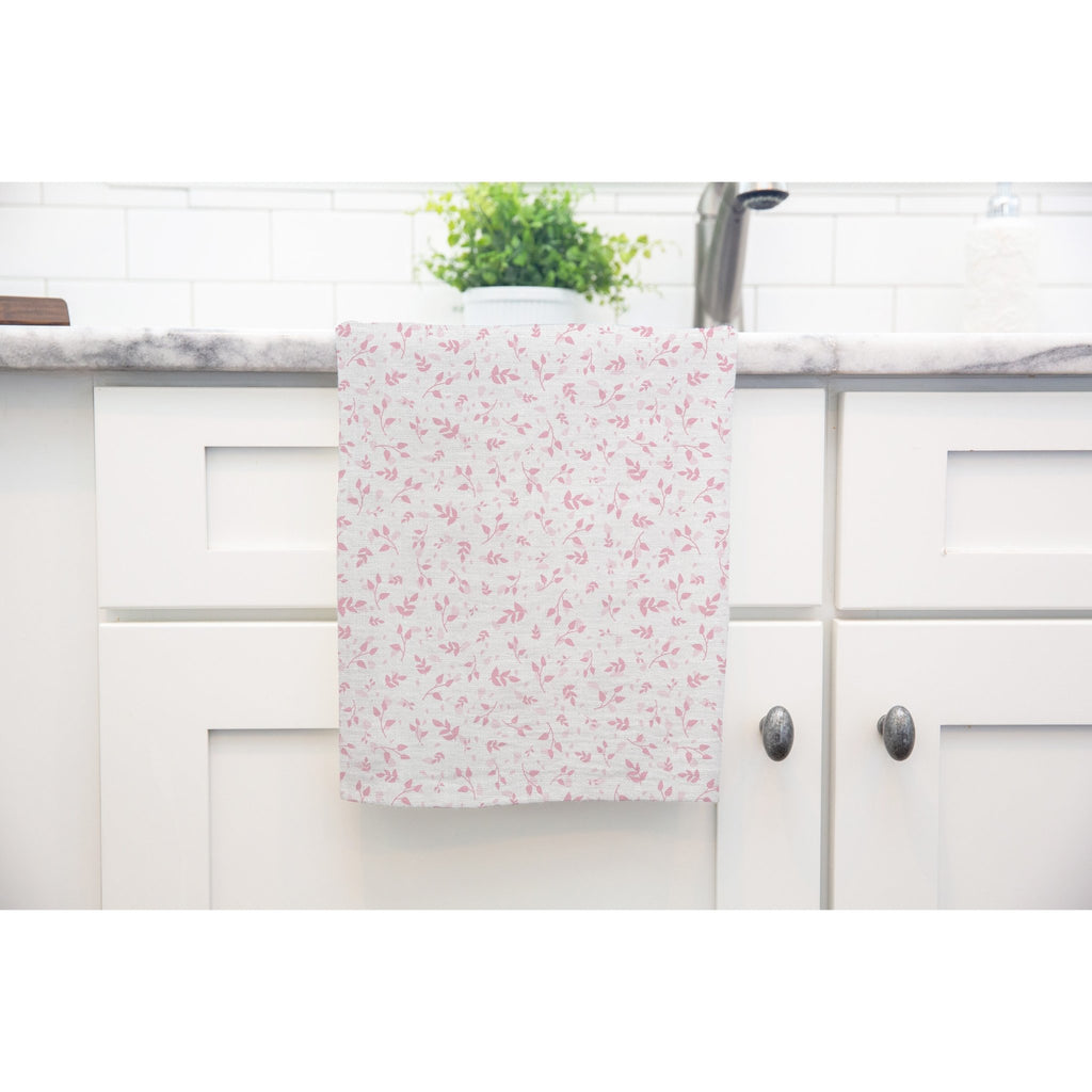 Woodland Leaves Tea Towel in Pink - Melissa Colson