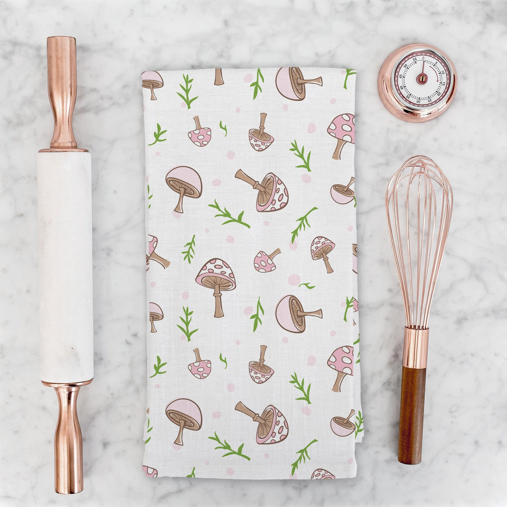 Woodland Mushrooms Tea Towel in Cloud White - Melissa Colson