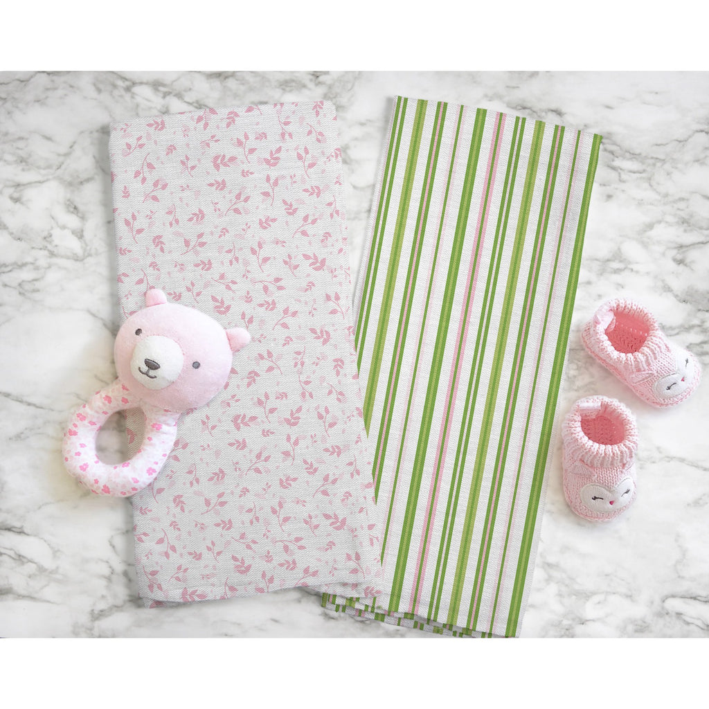 Woodland Stripe Tea Towel in Green / Pink - Melissa Colson