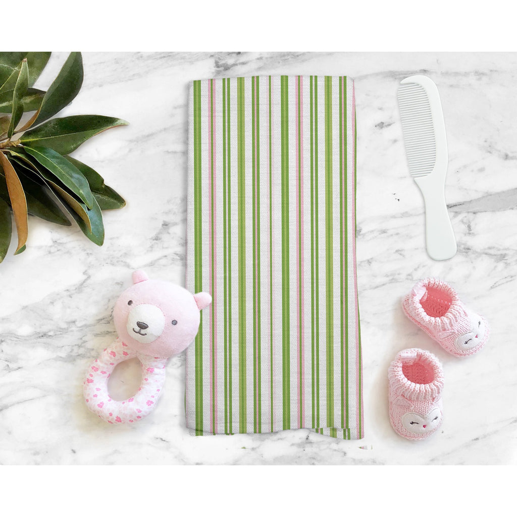 Woodland Stripe Tea Towel in Green / Pink - Melissa Colson