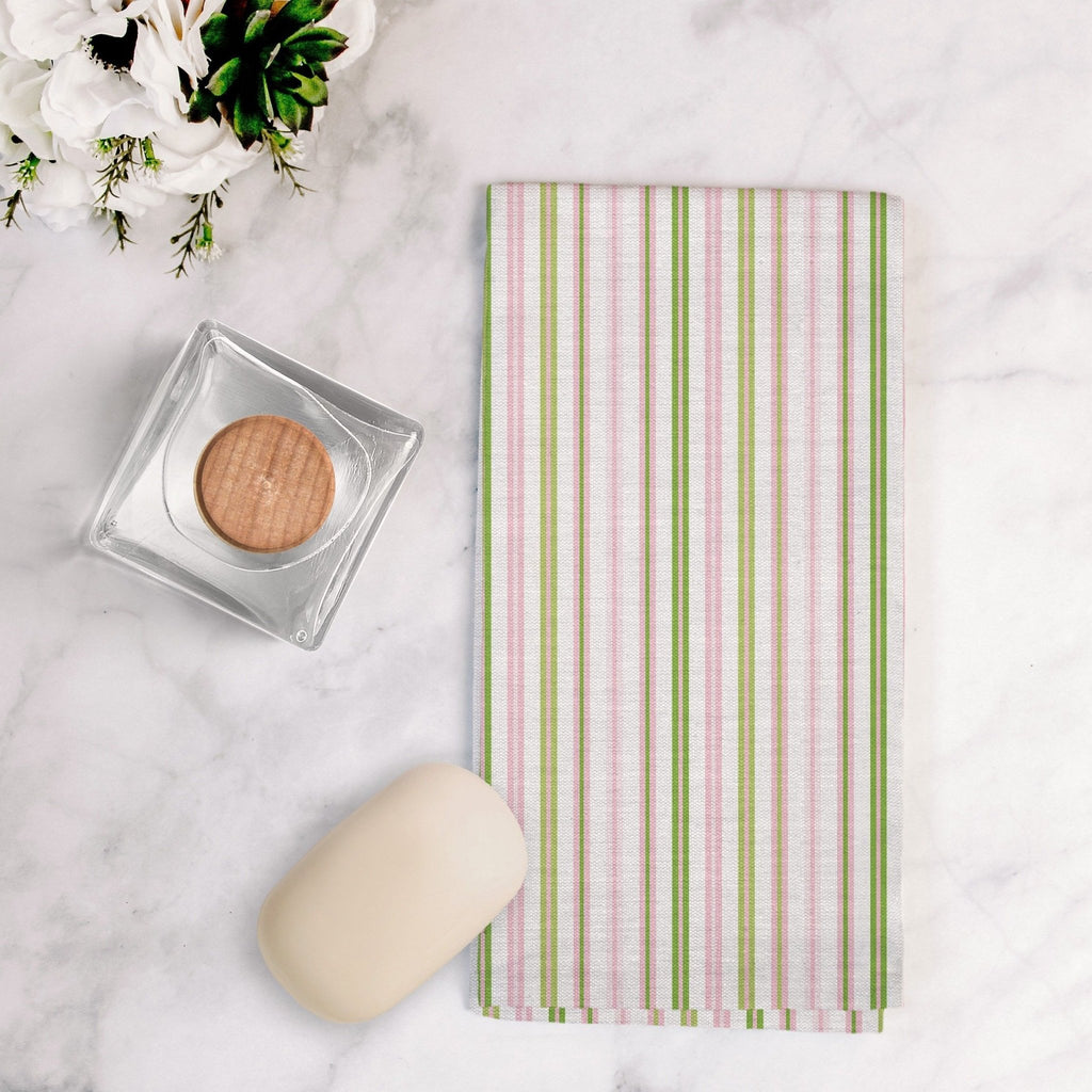 Woodland Stripe Tea Towel in Pink / Green - Melissa Colson