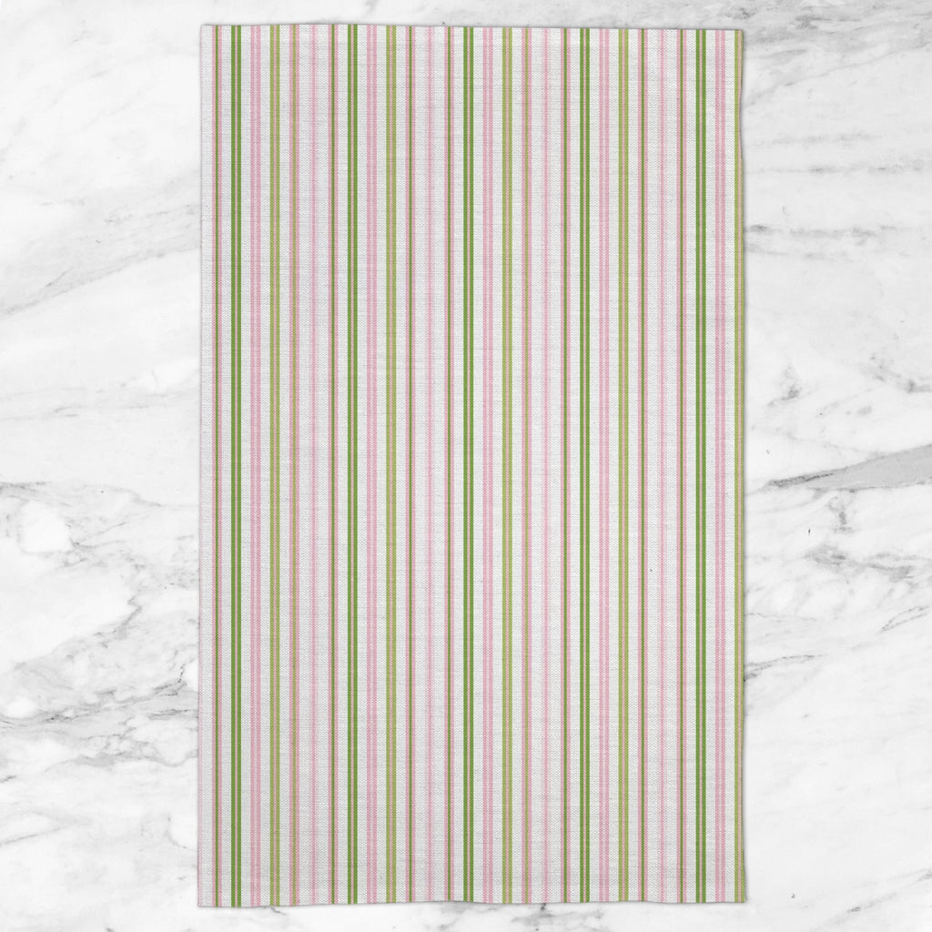 Woodland Stripe Tea Towel in Pink / Green - Melissa Colson